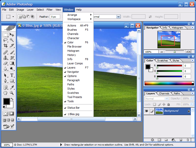 Adobe Photoshop CS for Windows Workspace (2003)